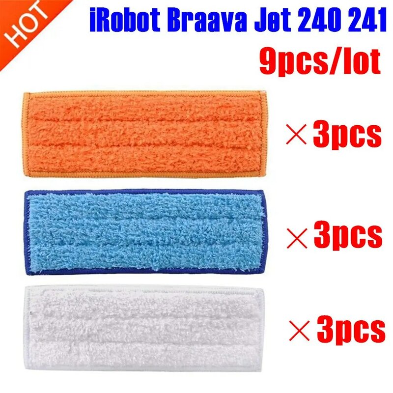 9 pcs/lot robot cleaner brushes spare parts 3pcs Wet Pad Mop +3pcsDamp Pad Mop + 3pcs Dry Pad Mop for iRobot Braava Jet 240 241