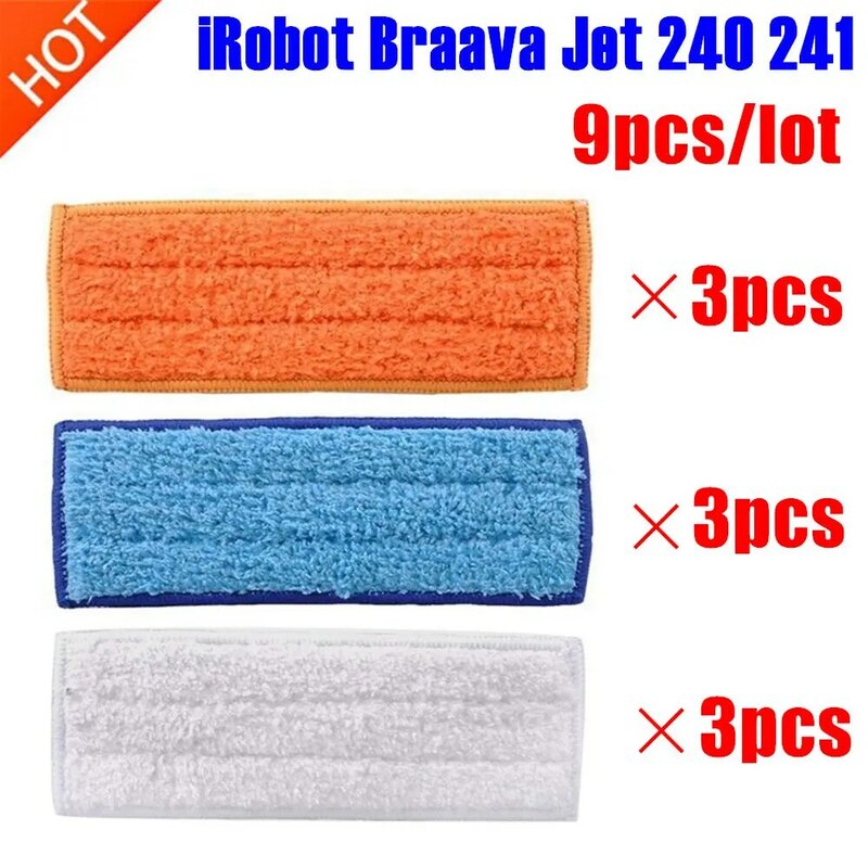 9 pz/lotto robot cleaner pennelli pezzi di ricambio 3pcs Wet Pad Mop + 3pcsDamp Pad Mop + 3pcs pad asciutto Mop per iRobot Braava Jet 240 241