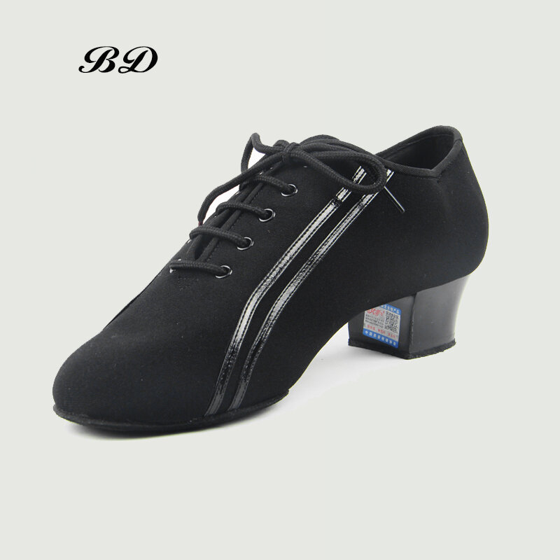 BD genuino zapato de salón de baile de lona Oxford Zapatillas de baile latino para hombre, zapatos de salón, JAZZ moderno, sin cordones, tela Oxford negra, tacón cuadrado, 4,5 CM