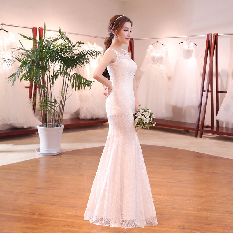 Женское кружевное платье-Русалочка, белое длинное платье без рукавов для свадебного торжества, на заказ