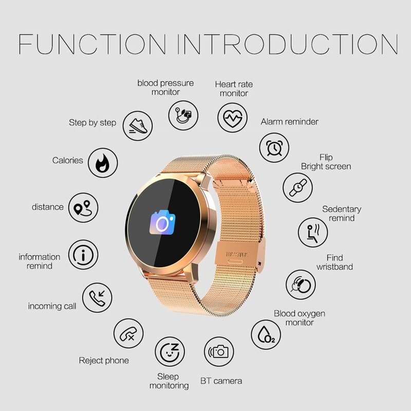 Цвет Сенсорный экран Q8 1080 P Смарт-часы Для мужчин Для женщин IP67 Водонепроницаемый Спорт Камера Носимых устройств электроника для Android и iOS