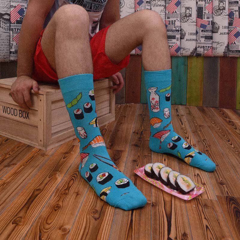 [WPLOIKJD] мужские носки из чесаного хлопка жаккардовые забавные носки с изображением животных суши Мультяшные деловые носки для делового платья носки свадебный подарок