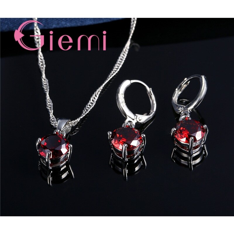 925 Sterling Silver Pendant Necklace Earrings For Women Engagement Fashion Jewelry Set Trendy Austrian Crystal Wholesale