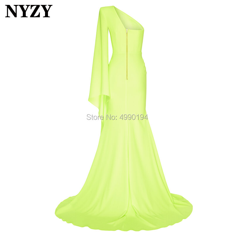 NYZY E127 elegante giallo verde una manica lunga abito da sera abito formale semplice abito da sera a sirena 2019 vestido longo festa