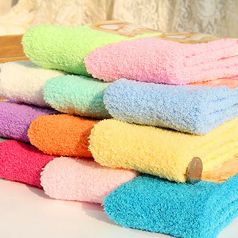 3pair/lot  Anyongzu Sock Natural Color Ladies Semi Coral Velvet Socks Heat Preservation Cylinder Floor Towels 23cm -25cm