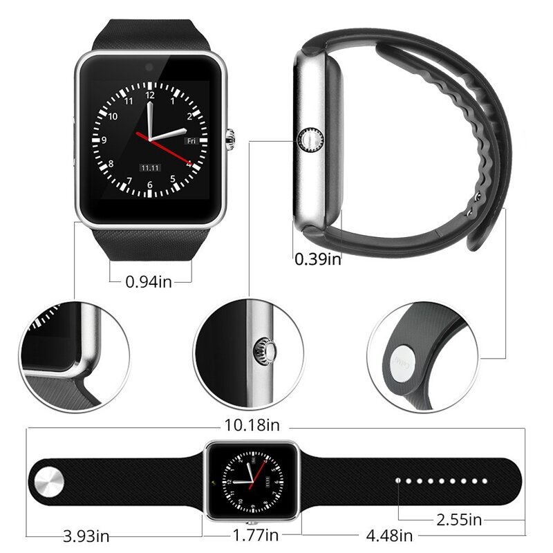 Relógio inteligente masculino gt08 com tela de toque grande apoio da bateria tf sim cartão câmera para ios iphone android telefone relógio feminino