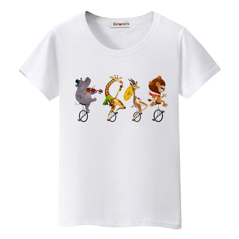 T-shirt avec animaux de dessin animé bgtomate, t-shirt drôle pour femmes, t-shirts imprimés d'animaux acrobaties, nouveau style, offre spéciale