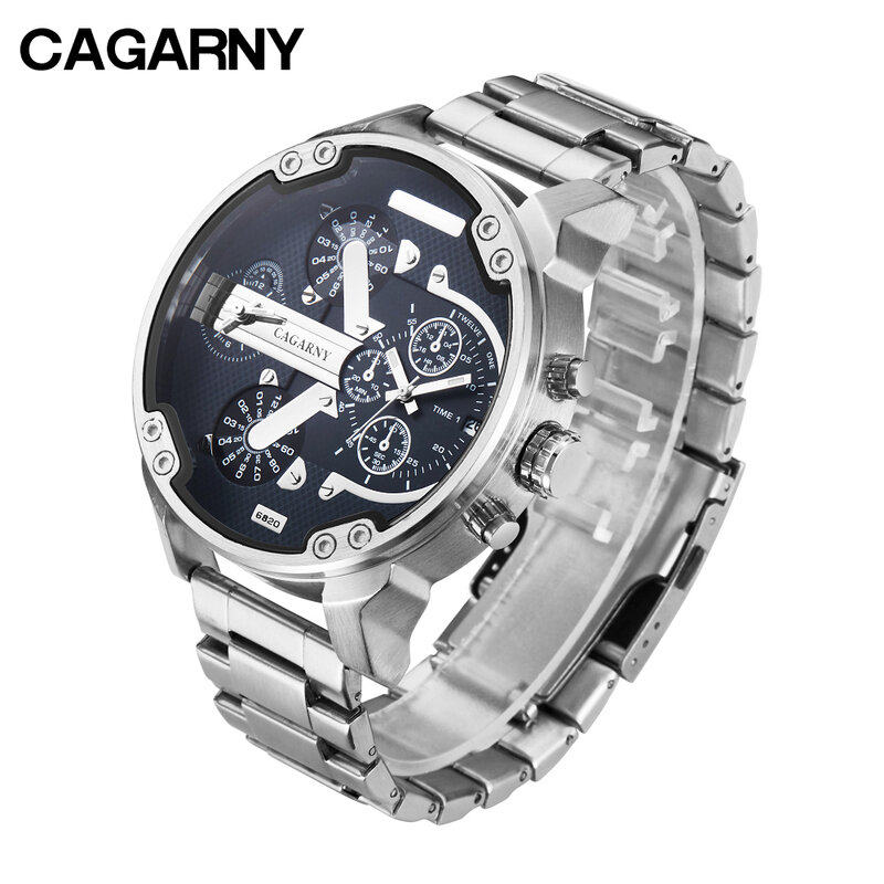 Cagarny Mens Watches Top Brand Luxury Waterproof 2 Times Date Quartz Clock Male Stainless Steel Sport Watch Relogio Masculino
