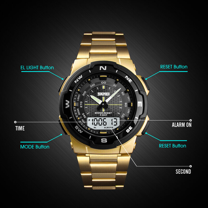 Skmei腕時計メンズ腕時計ファッションスポーツ鋼腕時計ストップウォッチクロノグラフ防水腕時計男性