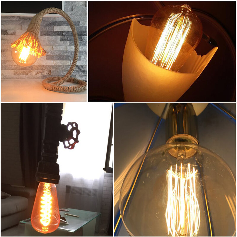 Dimmable Retro Edison Light Bulb E27 AC 220V 110V 40W Vintage Industrial Decor Filament Bulb Lamps A19 ST64 T10 T45 G80 G95 G125