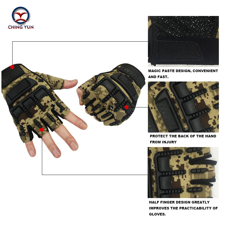 Перчатки CHING YUN мужские тактические, износостойкие камуфляжные полуперчатки, защитные Нескользящие митенки для езды и боевых действий