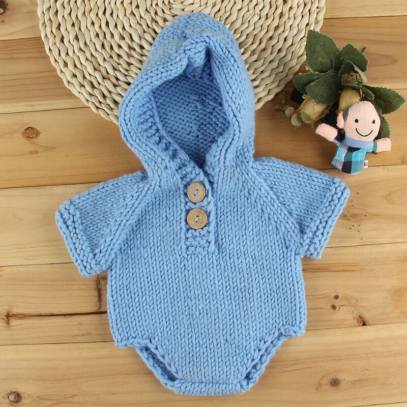 Puseky Newborn Baby Crochet Romper Knit Costume Prop Photo Photography Baby Hat Photo Props Newborn Baby Girls Hooded Outfit