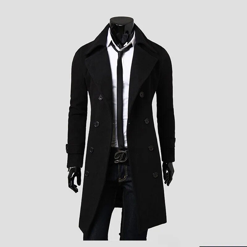 Men 'S Slim Long Trench Coat Windbreaker Lapel Button Jacket Outwear Foreign Trade Wholesale 2017 L Men's Slim Fit Single-Sided