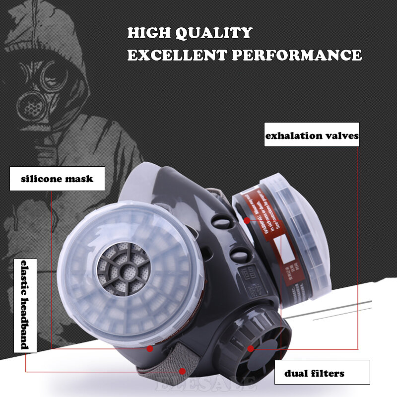 Professional Half Face Gas Dust Mask With Wide Vision Safety Goggles Carbon Filtering Cartridge For Spraying Painting Work Safe