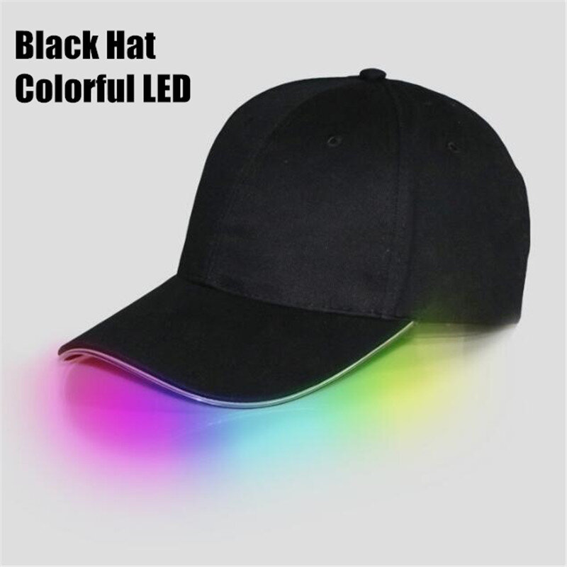 Boné unissex colorido, chapéu de beisebol com luz led brilhante, para adultos e meninos, festa no escuro, adereço para clube, caminhadas, corrida, 200 peças