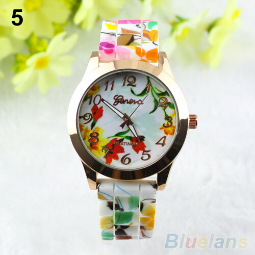 Women Watches  Silicon Band Flower Print Jelly Sports Quartz Wrist Watch  wristwatches 021K 3WJL