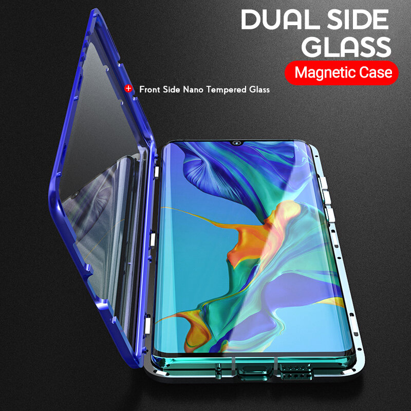 360 Full Protection Magnetic Cases For Huawei P30 P20 Pro lite Mate 20 Case Double sided Tempered Glass For Honor 10 8X 9X Cover