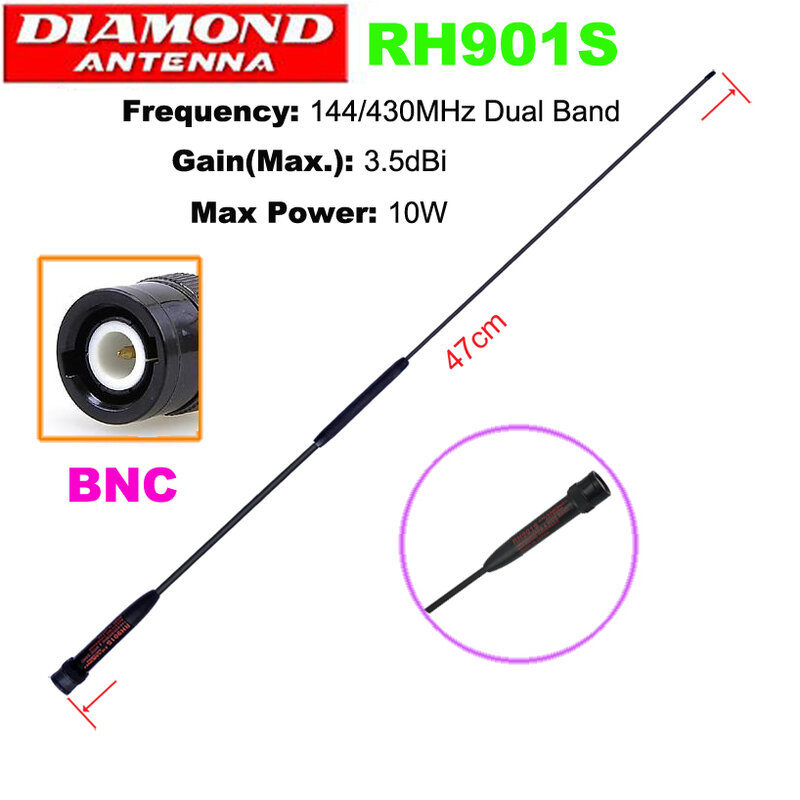 DIAMOND RH901S BNC Connector 144/430 MHz Dual Band Antenne 3.5dBi Hoge Gain
