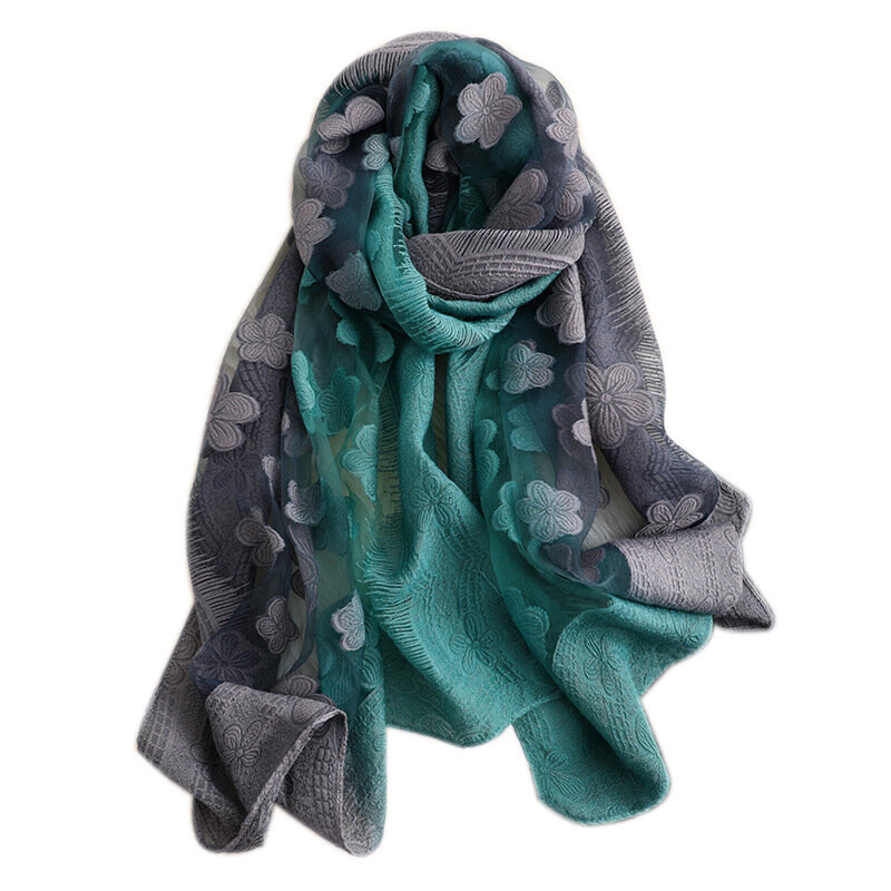 Женский кружевной шарф, однотонный шелковый шарф с вырезами и цветами, весенние шали и палантины, пляжные шарфы, 2021