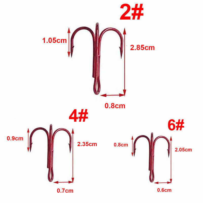 JSM 40pcs/lot High Carbon Steel Treble red Fishing Hooks Round Bent Triple hook for fishing lure tackle