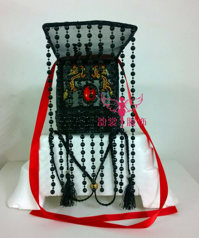 Han Dynasty Black Emperor's Official Tiaras Jia Mian with Beading Curtain for Stage Show or Photography Use