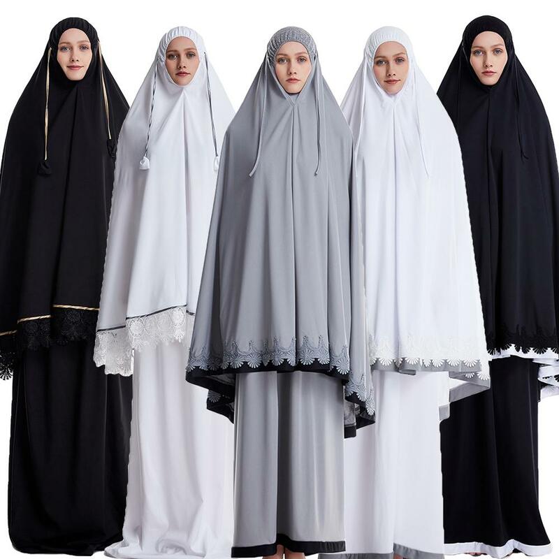 Ramadan Wanita 2 Piece Muslim Prayer Set Khimar Abaya Overhead Hijab + Rok Penutup Penuh Islam Pakaian Timur Tengah Menyembah layanan