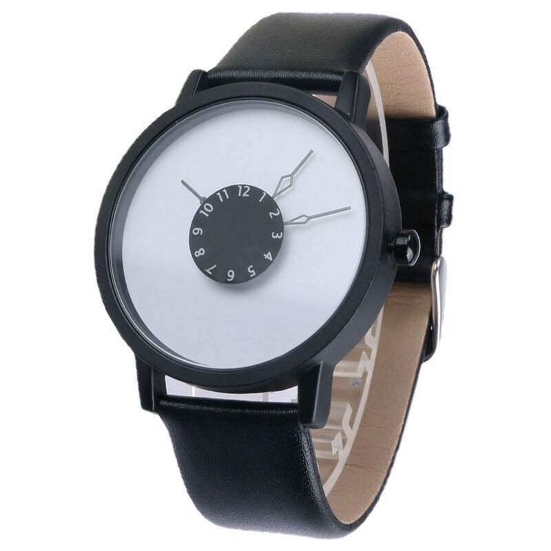 Reloj deportivo informal para hombre y mujer, cronógrafo con correa de cuero Pu, color negro, diseño de marca de moda