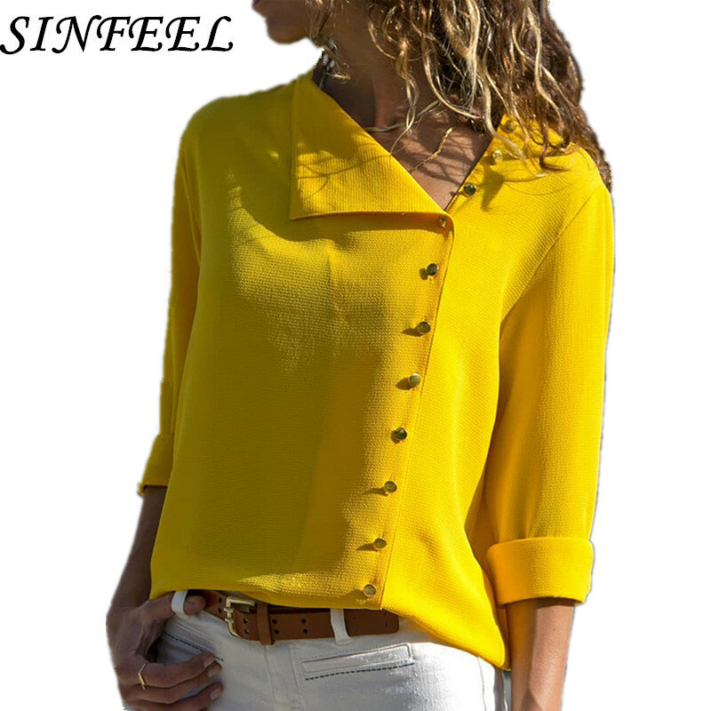 Sinfeel-camisa feminina social com botões, manga longa, elegante, trabalho, blusa, roupa, 2018