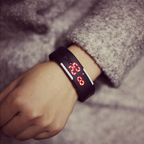Relógio de pulso com pulseira de silicone, popular, feminino, masculino, esportivo, led vermelho, relógio digital de toque, relógio de pulso eletrônico para meninos e meninas, presente