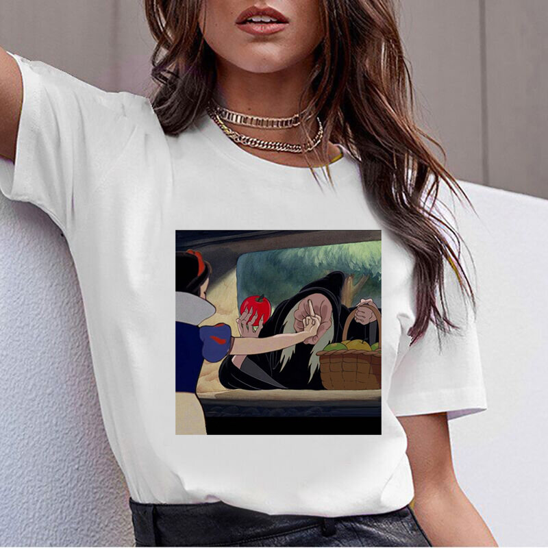 Женская футболка в стиле Харадзюку, темно-Белоснежка, Винтаж Ullzang, эстетика 90-х, корейский стиль, модный Графический Топ