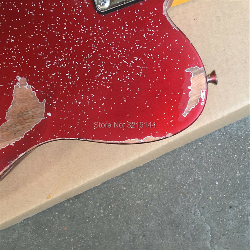 In Stock, new electric guitar, metal red, large particle silver powder, glitter silver powder, white pearl plate, free shipping