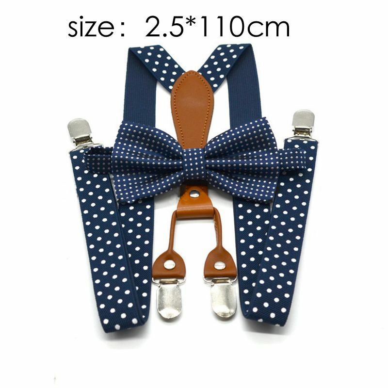 Yienws Baby Kids Suspenders and Bow Tie Red Navy Polka Dot Boys Suspenders Bowties Girls Tirantes Bebe  65cm 110cm YiA154