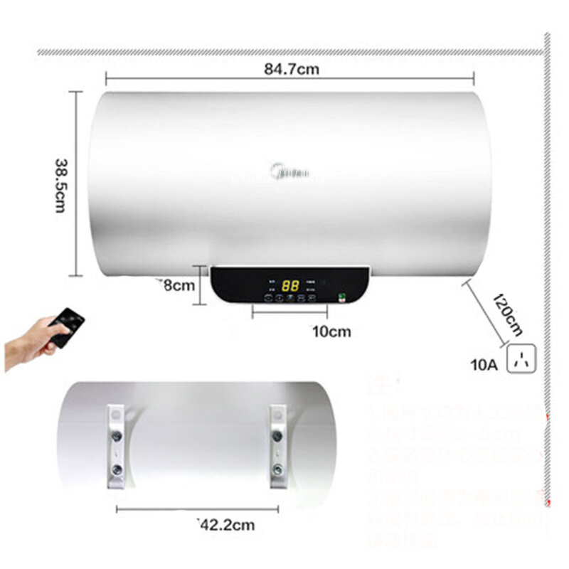 1PC 60L 2100W Pemanas Air Kamar Mandi Penyimpanan Air Water Heater Listrik Tekan LCD Tampilan Suhu Remote Kontrol F60-15WB5(Y)