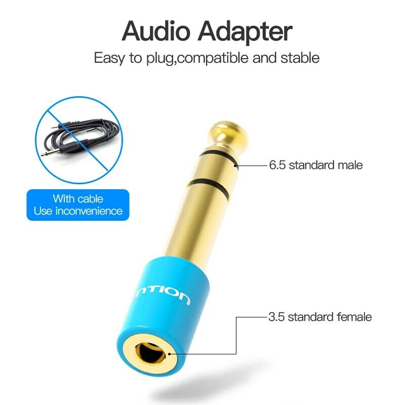Vention 6.5mm para jack 3.5mm microfone plugue de áudio para amplificador adaptador de guitarra elétrica aux cabo 3.5 jack 6.35 conversor 2pcs