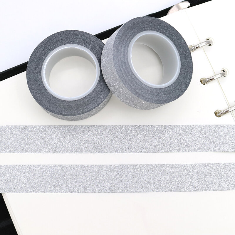 1個クリエイティブシルバー色和紙テープグリッターステッカーdiyアルバム装飾粘着テープハンドアカウント紙テープマスキングテープ