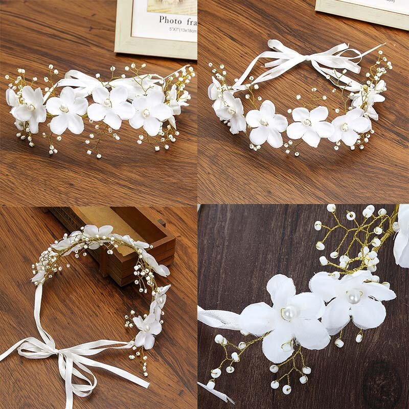 Haimeikang-corona de perlas de flores de deslizamiento hecha a mano, cinta para la cabeza, guirnaldas florales nupciales de belleza, accesorios para el cabello de boda para mujer, nuevo