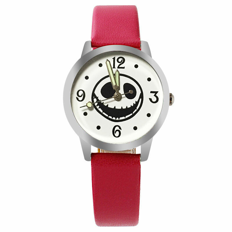 Classic  Black and White Cartoon Children's Watch Casual Luminous Boy Girl Red Leather Quartz Clock  Relogios Feminino Kol Saati