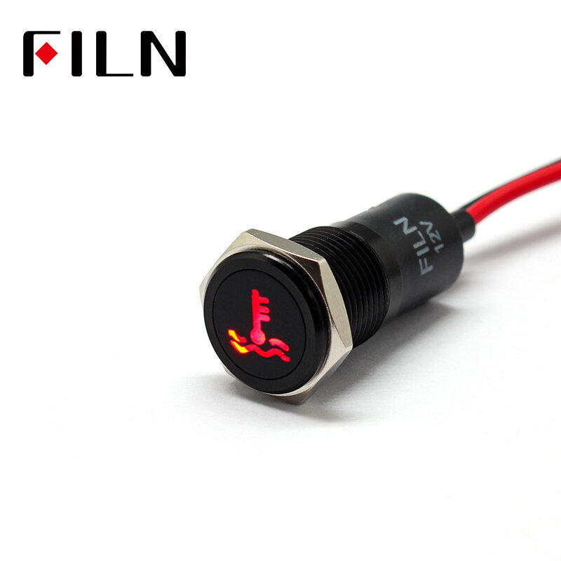 FILN 14mm Car dashboard Water temperature  symbol led red yellow white blue green 12v led indicator light with 20cm cable