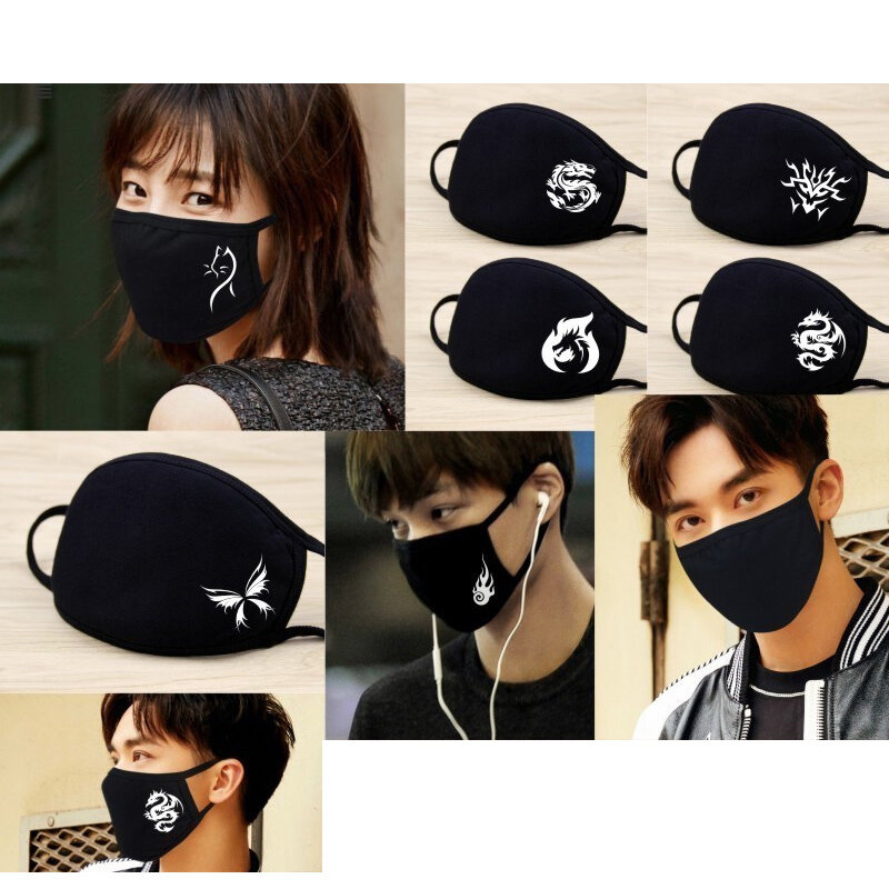 Черная мода унисекс Рот Лицо аниме маска для лица-пыль хлопок ткань маски держать тепло маскер Милая зимняя маска для лица