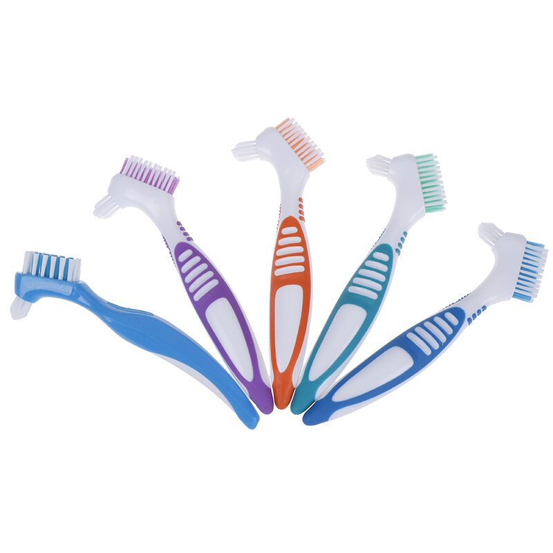 Multi-Layered Bristles False Teeth Brush Oral Care Tool Two-tone Denture Brush Teeth Whitening ,Denture Cleaning Brush