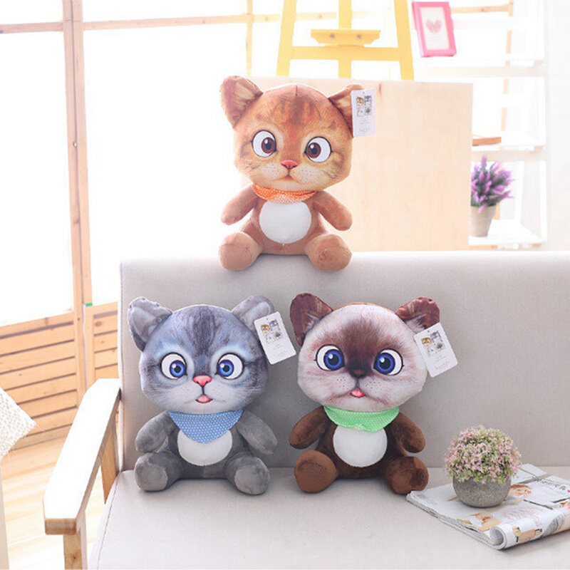 20cm Cute Soft 3D Simulation Stuffed Cat Toys Double-side Seat Sofa Pillow Cushion Kawaii Plush Animal Cat Dolls Toys Gifts