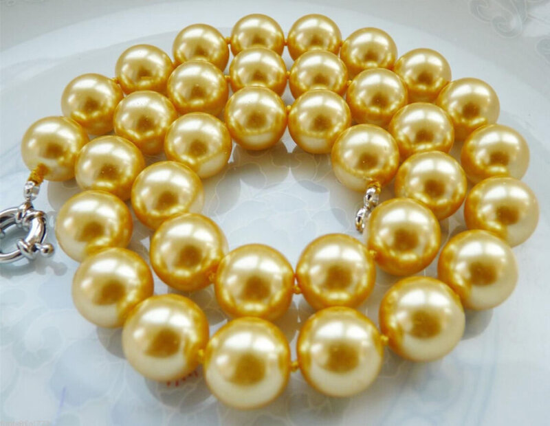 real huge AAA 15-16MM South Sea yellow Shell Pearl Necklace 18 Inch