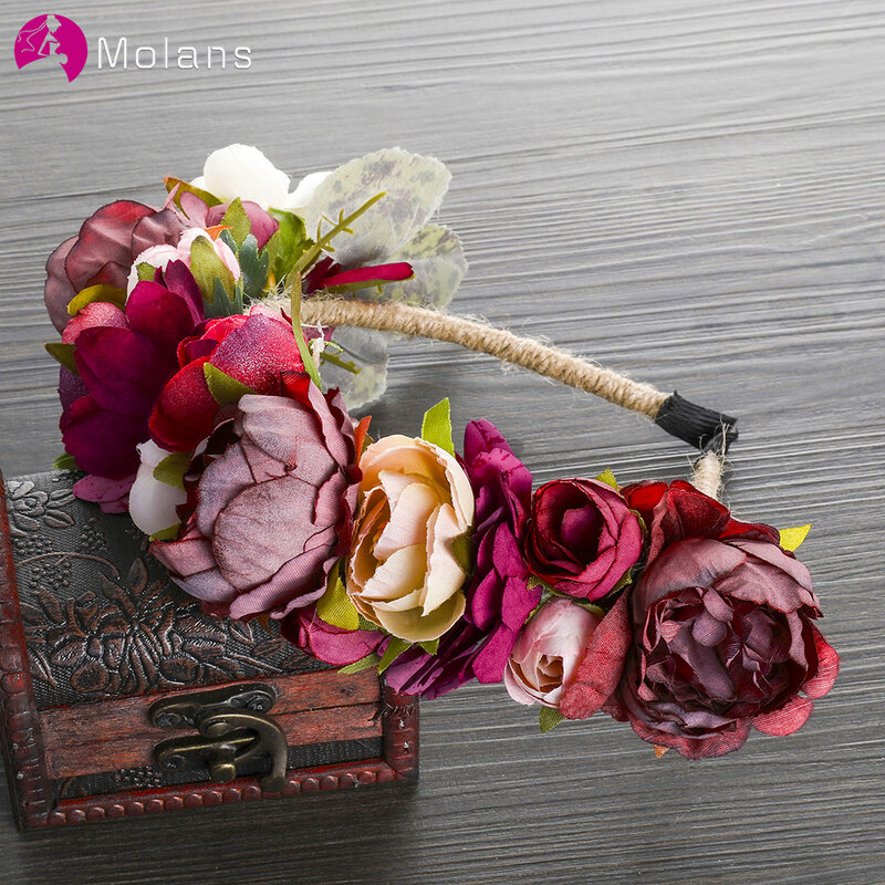 MOLANS-إكليل زهور الزفاف ، إكسسوارات الزفاف ، زخرفة يدوية بحبل قنب ، زخرفة شعر ، صورة رائعة للخوذة