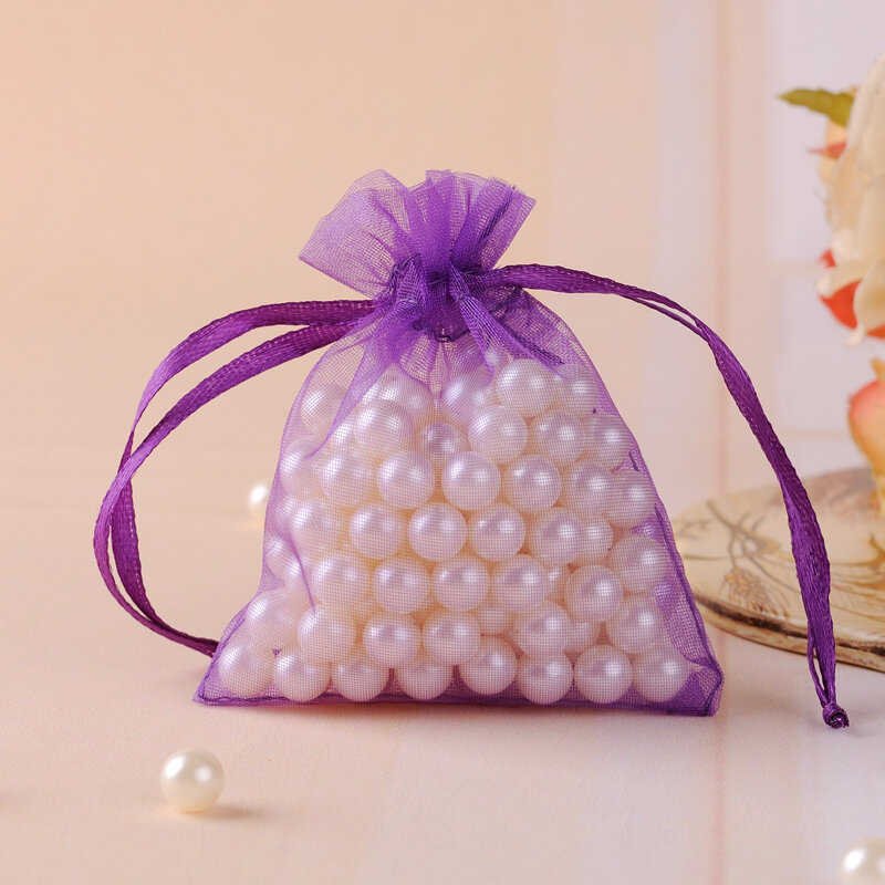 Фиолетовый мешочек из органзы для ювелирных изделий 100 шт. 5x7 см тканевая сумка на шнурке для сережек кольцо ожерелье брелок упаковка может изготовленный на заказ логотип