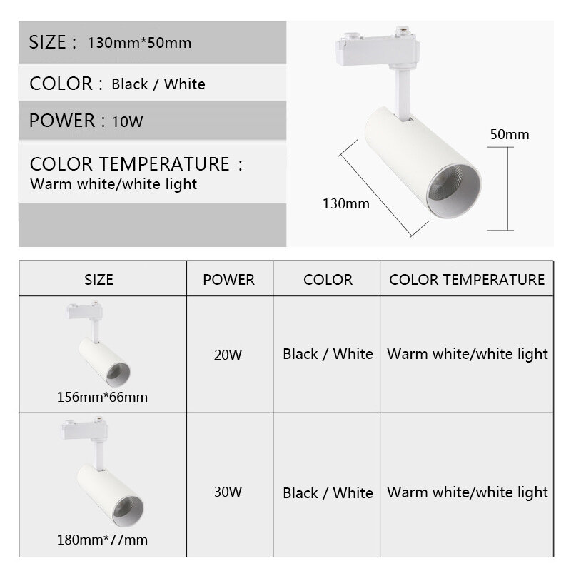Lámpara de pista LED COB de 10W/20W/30W, accesorios de iluminación de pista, focos de luces de techo para tienda de ropa, exposición