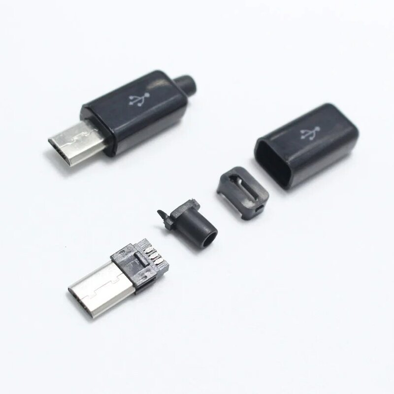 Juego de 10 conectores Micro USB de 5 pines para soldadura, conector macho, cargador 5 P, toma de carga trasera USB, 4 en 1, blanco y negro