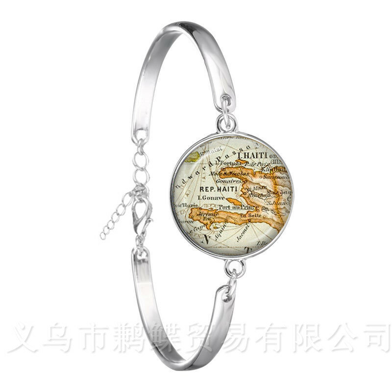 Pulsera con patrón de mapa del mundo Vintage, brazalete Chapado en plata con forma de globo, regalo de joyería para amigos, 2018