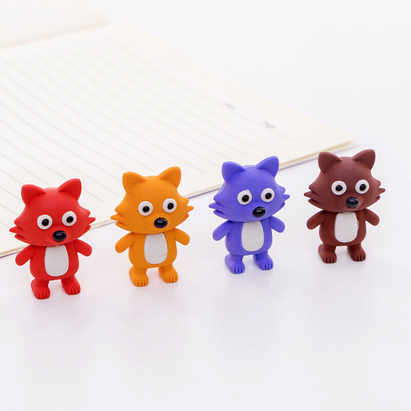 Goma de borrar con diseño de gato zorro pequeño, goma para estudiantes, papelería creativa, venta al por mayor, 1 unidad