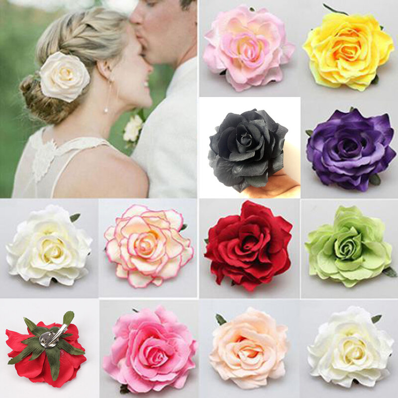 Red Rose Flower Hair Clips para mulheres, pano de flocagem, grampos elegantes DIY, acessórios bonitos, doces para o cabelo, casamento nupcial, 1pc