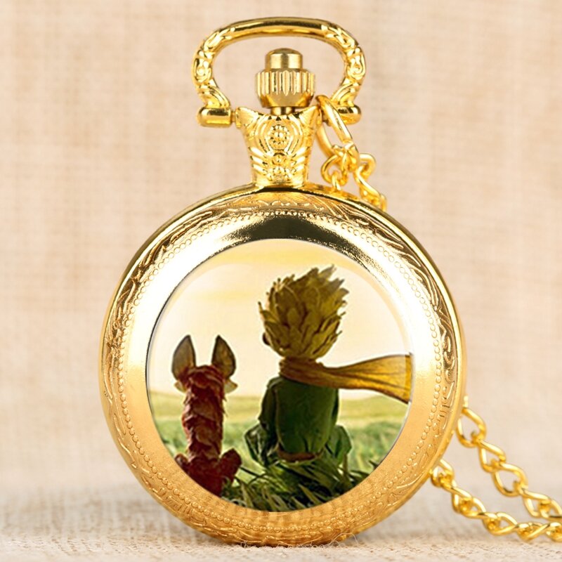 Popular the Little Prince Movie Theme Quartz Pocket Watch Necklace Fob Clock With Chain Necklace Pendant Gift For Children Boys